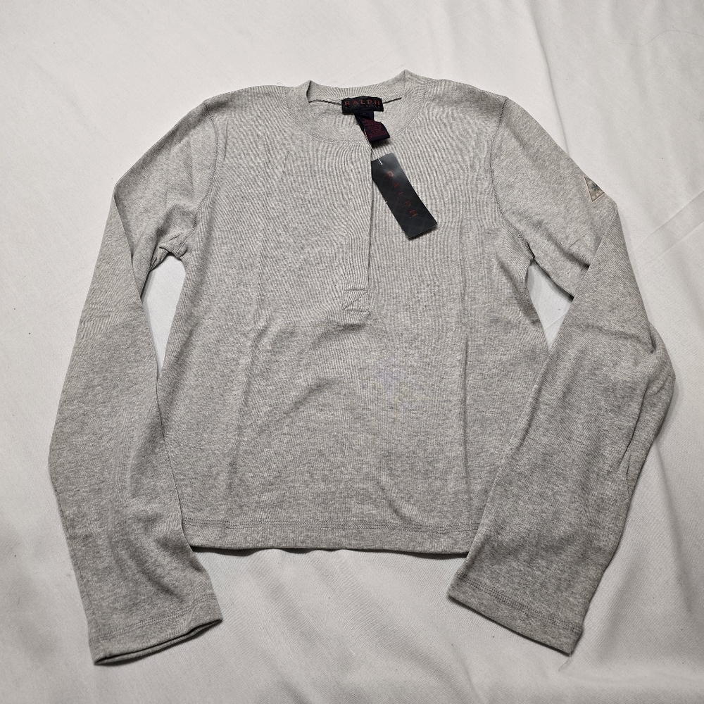 New Ralph By Ralph Lauren Ski Plaid Label 90's Long Sleeve Henley Style Tee